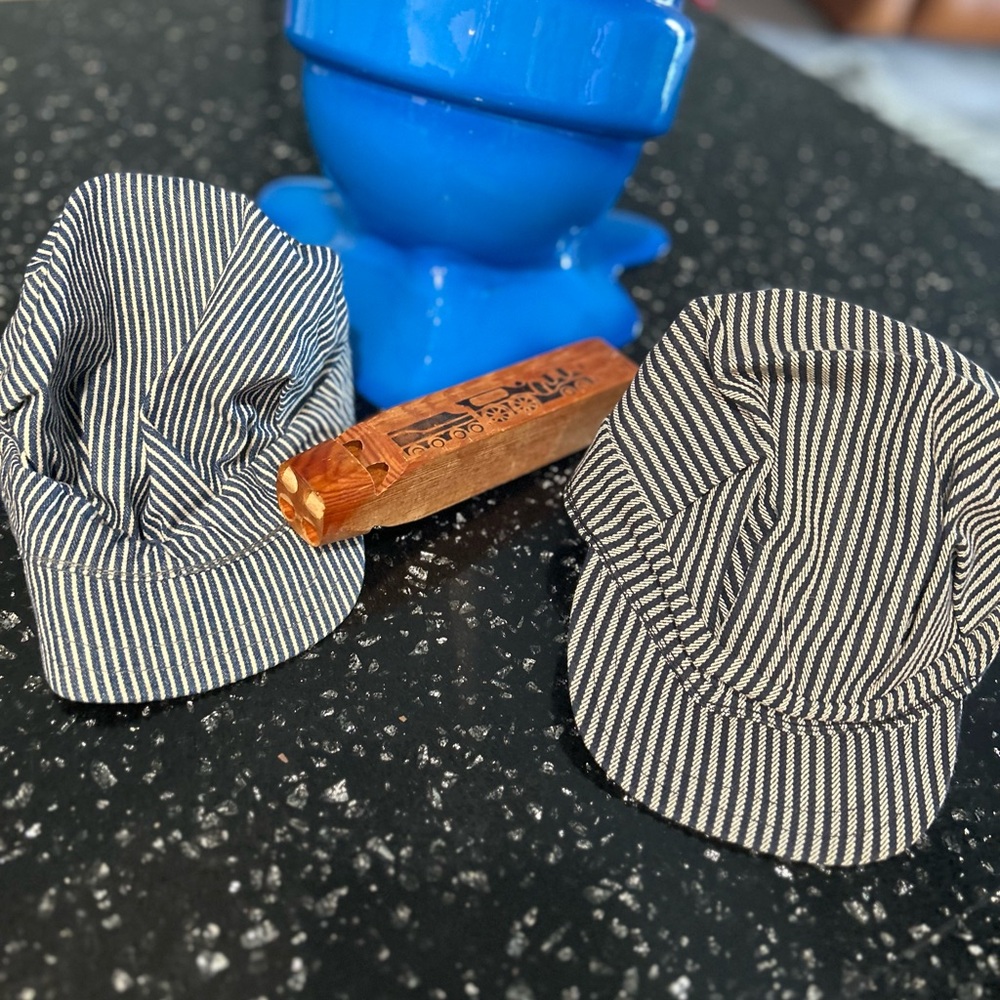 Train Engineer Hats and Wood Vintage  Train Whistle